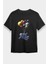 Astronot ve Uçan Gezegenler Siyah Unisex Tişört T-Shirt 1