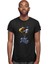 Astronot ve Uçan Gezegenler Siyah Unisex Tişört T-Shirt 3