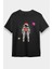 Yeni Yıl Hediyesi Veren Astronot Siyah Unisex Tişört T-Shirt 1