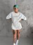 Unisex Bisiklet Yaka Baskılı Oversize T-Shirt - Beyaz 2
