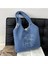 Mavi Stil Kadın Yumuşak Peluş Tote Çanta Basit Sıcak Pamuklu Kumaş Alışveriş Çantaları Yeniden Kullanılabilir Nakış Koyun Çanta Omuzdan Askili Çanta Kızlar Okul Çantası (Yurt Dışından) 1