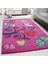 Sevimli Baykuş Kalpler ve Kelebek Çocuk Halısı Lila Pembe 1