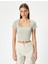 Sırt Dekolteli Tişört Crop Kısa Kollu Fitilli Slim Fit 3