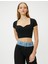 Kalp Yaka Crop Tişört Ribanalı Kısa Kollu Slim Fit 1
