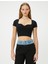 Kalp Yaka Crop Tişört Ribanalı Kısa Kollu Slim Fit 3
