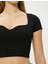 Kalp Yaka Crop Tişört Ribanalı Kısa Kollu Slim Fit 5