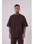 Erkek Luxury Yıkamalı Basic Oversize Kahverengi Cloudy Tişört 1
