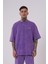 Erkek Luxury Yıkamalı Basic Oversize Mor Spotted Tişört 1