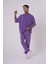 Erkek Luxury Yıkamalı Basic Oversize Mor Spotted Tişört 3