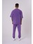 Erkek Luxury Yıkamalı Basic Oversize Mor Spotted Tişört 4