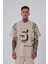 Erkek Number 5 Baskılı Oversize Açık Bej Tişört 1