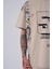 Erkek Number 5 Baskılı Oversize Açık Bej Tişört 2