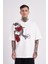 Erkek Sneaking Roses Nakışlı Oversize Ekru Tişört 1