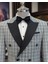 Italyan Stil Slim Fit Ekose Kruvaze Ceket Pantolon Damatlık Set Siyah T11572 2