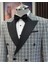 Italyan Stil Slim Fit Ekose Kruvaze Ceket Pantolon Damatlık Set Siyah T11572 4