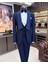 Italyan Stil Slim Fit Şal Yaka Ceket Yelek Pantolon Damatlık Set Lacivert T11618 1