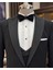 Italyan Stil Slim Fit Ceket Yelek Pantolon Damatlık Set Siyah T11632 3