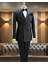 Italyan Stil Slim Fit Şal Yaka Kruvaze Ceket Pantolon Damatlık Set Siyah T11795 1
