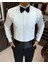 Italyan Stil Slim Fit Ata Yaka Pliseli Erkek Gömlek Beyaz T11602 1