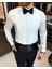 Italyan Stil Slim Fit Ata Yaka Pliseli Erkek Gömlek Beyaz T11602 4