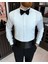 Italyan Stil Slim Fit Ata Yaka Duble Manşet Erkek Gömlek Beyaz T11601 5