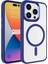 iPhone 15 Pro Max - Uyumlu Wireless Şarj Özellikli Zore Krom Magsafe Silikon Kapak-Lacivert 1