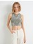 Crop Atlet Halter Yaka Metalik Sim Baskılı Fitilli 3