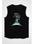 Kaykay Astronot Siyah Unisex Kolsuz Kesik Kol T-Shirt 1