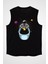 Küvette Yıkanan Astronot Siyah Unisex Kolsuz Kesik Kol T-Shirt 1