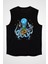 Gitarist Ahtapot Siyah Unisex Kolsuz Kesik Kol T-Shirt 1
