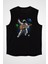 Gitar Çalan Astronot Siyah Unisex Kolsuz Kesik Kol T-Shirt 1