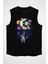 Bovling ve Astronot Siyah Unisex Kolsuz Kesik Kol T-Shirt 1