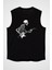 Elektro Gitar Çalan Kurukafa Siyah Unisex Kolsuz Kesik Kol T-Shirt 1