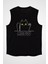 Meow Kedi Siyah Unisex Kolsuz Kesik Kol T-Shirt 1
