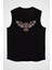 Renkli Kanatlı Baykuş Siyah Unisex Kolsuz Kesik Kol T-Shirt 1