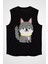 Sevimli Sibirya Kurdu Husky Haski Siyah Unisex Kolsuz Kesik Kol T-Shirt 1