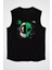 Alien ve Astronot Siyah Unisex Kolsuz Kesik Kol T-Shirt 1