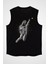 Tenis Oynayan Astronot Siyah Unisex Kolsuz Kesik Kol T-Shirt 1