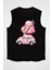 Pembe Tospik Siyah Unisex Kolsuz Kesik Kol T-Shirt 1