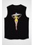 Büyük Hasır Şapka Trend Siyah Unisex Kolsuz Kesik Kol T-Shirt 1