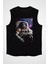 Astronot Maymun Siyah Unisex Kolsuz Kesik Kol T-Shirt 1