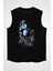 Astronot ve Baloncuklar Siyah Unisex Kolsuz Kesik Kol T-Shirt 1