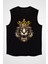 Kral Taçlı Aslan Siyah Unisex Kolsuz Tişört Kesik Kol T-Shirt 2