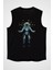 Astronot ve Kelebekler Siyah Unisex Kolsuz Kesik Kol T-Shirt 1