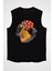 Şapkalı Rottweiler Siyah Unisex Kolsuz Kesik Kol T-Shirt 1