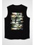 Tropikal Papağan Siyah Unisex Kolsuz Kesik Kol T-Shirt 1