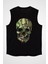 Kamuflaj Asker Kurukafa Siyah Unisex Kolsuz Kesik Kol T-Shirt 1