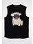 Dil Çıkaran Pug Siyah Unisex Kolsuz Kesik Kol T-Shirt 1