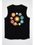 Güneş Sistemi Gezegenler Siyah Unisex Kolsuz Tişört Kesik Kol T-Shirt 1