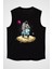 Scooter Süren Astronot Siyah Unisex Kolsuz Kesik Kol T-Shirt 1